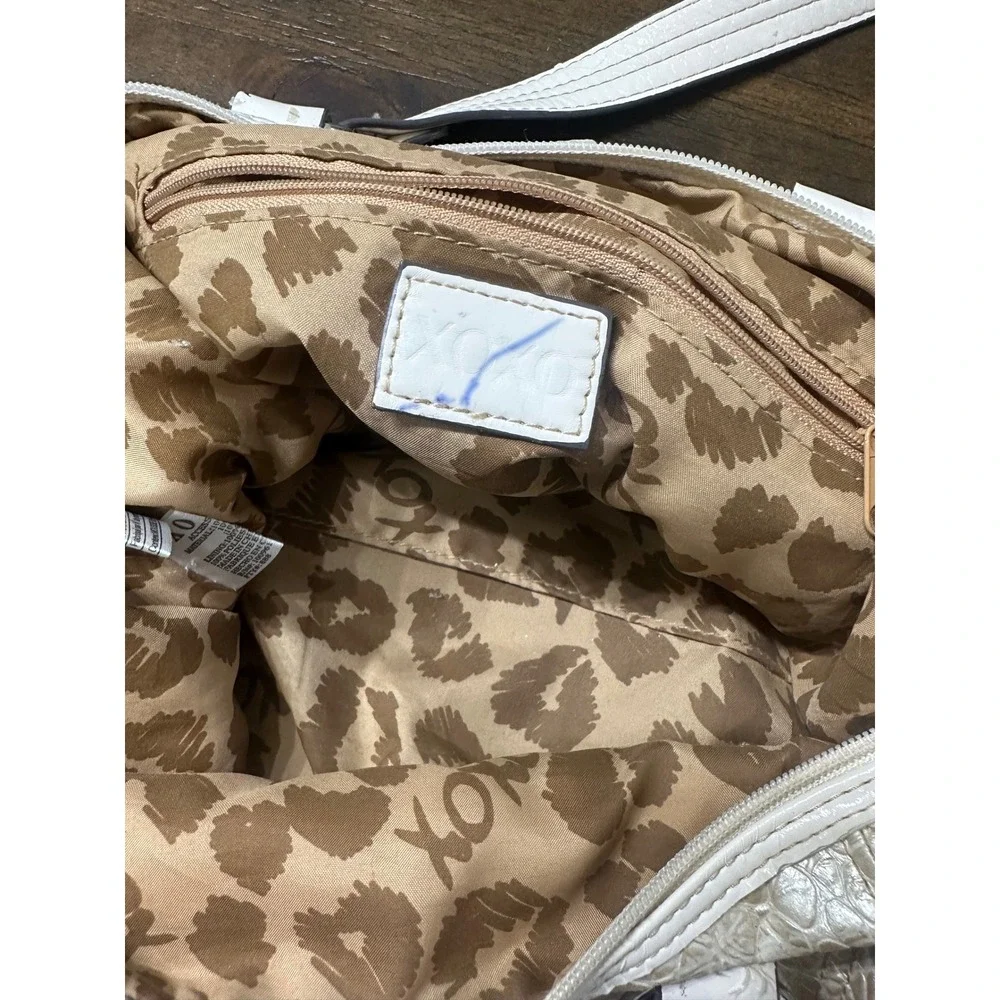 XOXO Cream‎ Faux Snakeskin Embossed Satchel Handbag with Bow Detail Silver Logo
